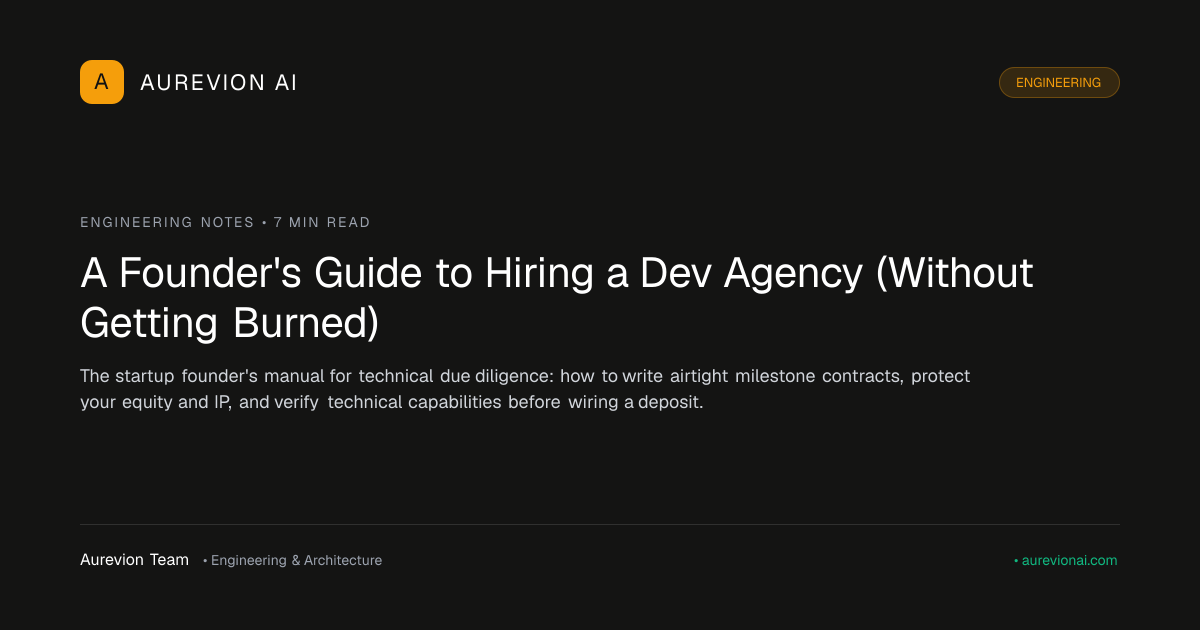 Technical founder playbook diagram outlining contract terms, IP ownership transfer, and code quality verification