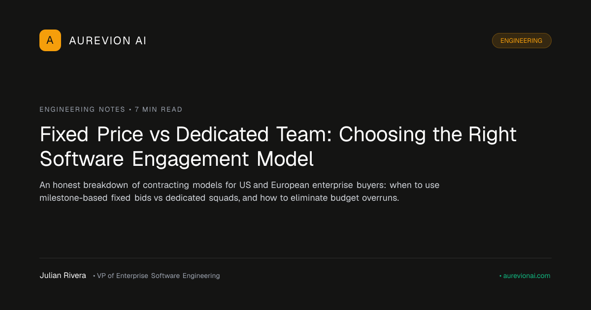 Comparative evaluation diagram of fixed-scope project milestones versus dedicated engineering squad engagement models